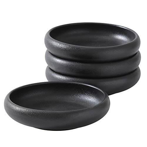 Uaral Japanese Salad Plate,Black Plates and Bowls Set,Stoneware Black Plate Set,Appetizer Plates Set of 4,5.5 inch,14 oz(Texture Matte) - color: Black Txeture