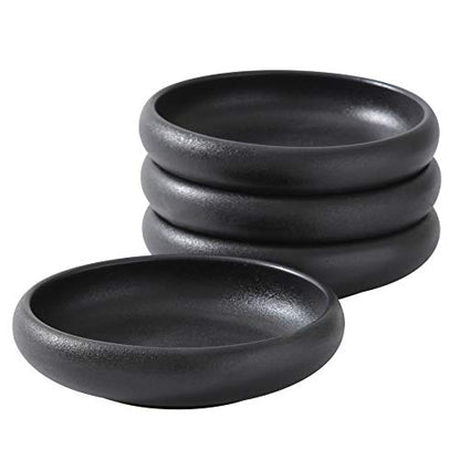 Uaral Japanese Salad Plate,Black Plates and Bowls Set,Stoneware Black Plate Set,Appetizer Plates Set of 4,5.5 inch,14 oz(Texture Matte) - color: Black Txeture