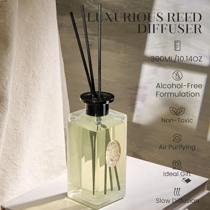 M&SENSE 10.14 oz Large Reed Diffuser Set | Jasmine Garland Scent Oil Diffuser with Sticks | Hotel Collection Non-Toxic Essential Oil |for Bedroom Bathroom Living Room - color: Jasmine Garland, size: 300ml