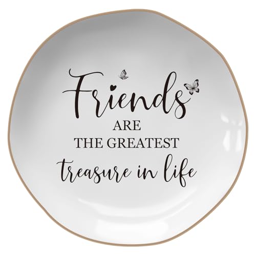 Friend Birthday Gifts for Women – Ceramics Jewelry Tray | Friends are The Greatest Treasure in Life – Friendship Gifts for Women, Friend Gift – Ceramic Ring Dish - color: Gold edging circle