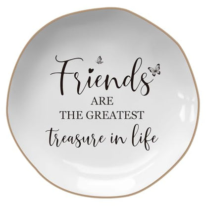 Friend Birthday Gifts for Women – Ceramics Jewelry Tray | Friends are The Greatest Treasure in Life – Friendship Gifts for Women, Friend Gift – Ceramic Ring Dish - color: Gold edging circle