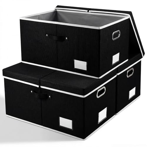 Storage Boxes with Lids [3-Pack] Fabric Collapsible Storage Bins Organizer Containers Baskets Cube with Cover for Home Bedroom Closet Office Nursery Black（23.4X15.9X11.5 - color: Black, size: XL(3-Pack)