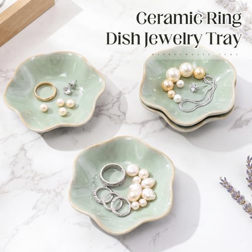4 Pack Small Jewelry Dish Trinket Holder Tray for Rings Earrings Key Bowl Women Mother's Day Wedding Gift (Green,Ceramic) - color: Green, style: Ceramic