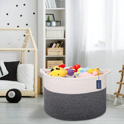 COMSE XXXLarge Woven Blanket & Laundry Basket, 87L, White & Black | 21.7" x 13.8", Cotton Rope, Nursery Hamper for Storage of Toys Clothes Towels, Ideal for Living Room Bedroom Bathroom - color: White & Black