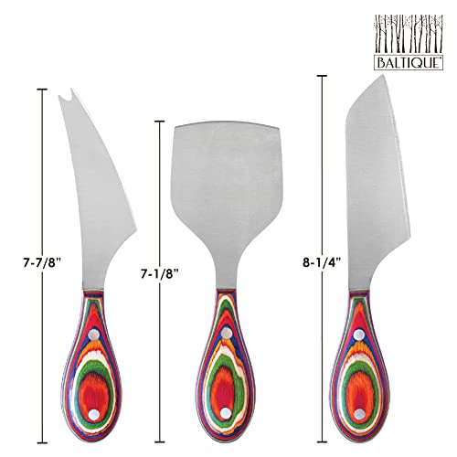 Totally Bamboo Baltique Marrakesh Collection 3-Piece Cheese Knife Set, Stainless Steel Cheese Knives with Colorful Wooden Handles for Charcuterie Boards