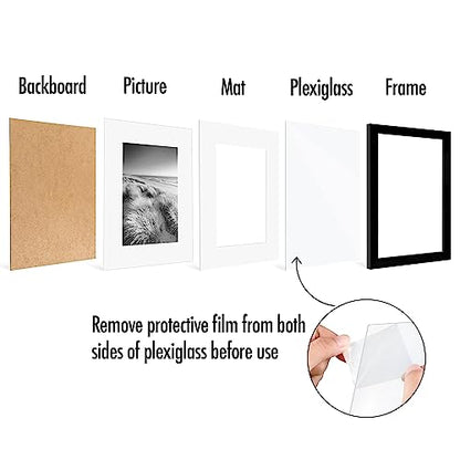 Americanflat 8x10 Picture Frame 2-Pack - Matted to 5x7 - Black | Slim Molding construction, Polished plexiglass front, wall or tabletop display with included easel, sawtooth hangers included - color: Black, size: 8X10