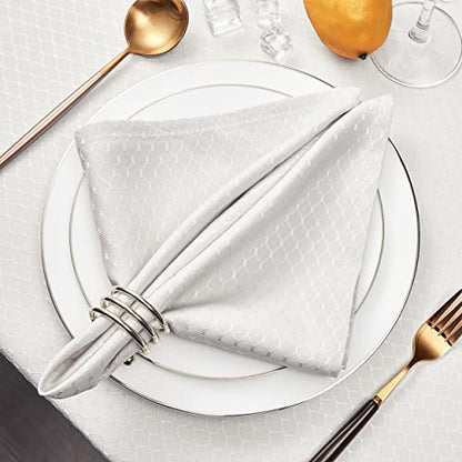 Ivory Jacquard 17x17 Square Polyester Cloth Napkins Set of 8 | Waterproof, Stain Resistant, Shrink Proof, Washable, fabric, Outdoor, Dining, Wedding, Kitchen, Party, Banquet, Reusable - color: Ivory