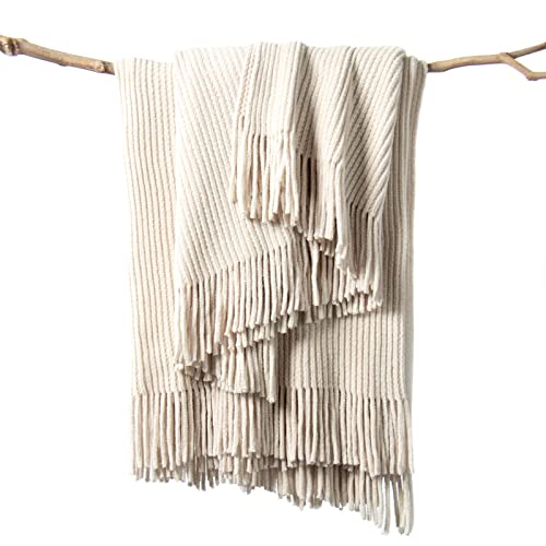 lifein Chenille Throw Blanket 50x60 - Soft Boho Knitted Blanket for Couch Cozy Farmhouse Decor Bed Throw, Lightweight All Season White/Cream Blanket, Decorative for Living Room Bedroom Spring Decor - color: A-cream, size: 50*60''