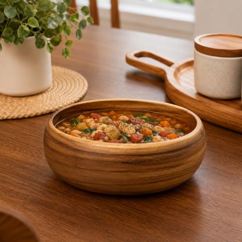 Handcrafted Hawaiian Wood Serving Bowl – Organic Acacia Natural Wooden Salad, Soup, Decor, Fruit & Candy Bowl (Large 4x10 inch) - size: Large