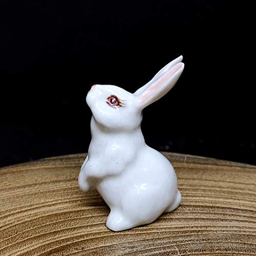 Handmade Ceramic Miniature Rabbit Figurine, Shelf Decor | Hand-painted ceramic, white, 1.9 in tall, for bookshelf, nursery shelf or windowsill, gift for bunny lovers and rabbit owners