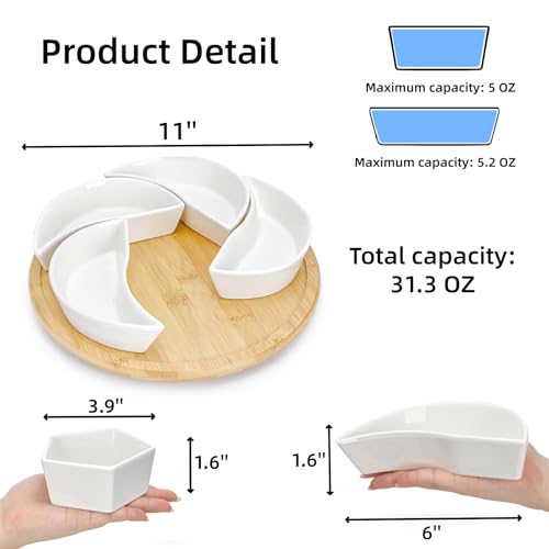 Cididu Ceramic Serving Tray Platters Lazy Susan, Rotating Divided Serving Set with 6 Removable Compartment, 11'' Appetizer Relish Dish, Snack Bowl Set for Christmas, Thanksgiving, Party, Kitchen