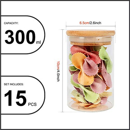 DHSBTLS 15 Pack 8 oz Glass Jars With Bamboo Lids for Kitchen, Pantry | Borosilicate Airtight Canisters, Food Storage Container, Pantry Organization, Kitchen Sets, Spice Containers - size: 8 fl oz (15 pcs)