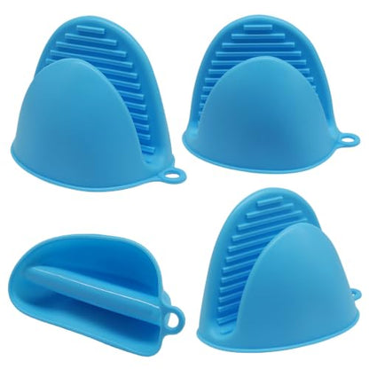 Silicone Oven Mitts Mini, 2 Pairs Heat Resistant Finger Oven Mitts, Non-Slip Silicone Gloves for Kitchen Cooking & Baking, Small Potholders for Air Fryer Grill (Blue) - color: Blue