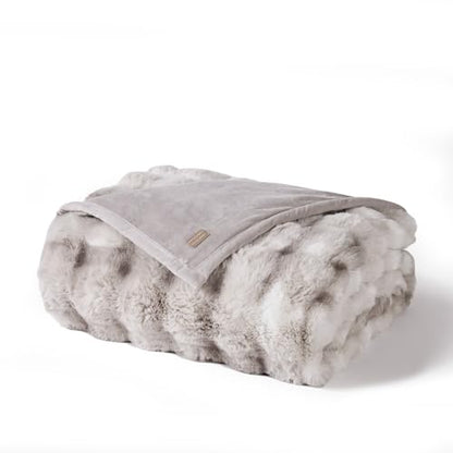 Faux Rabbit Fur Bubble Throw Blanket, 50"x60", Light Grey | Ultra Soft, Luxury Faux Rabbit Fur Throw, Thick Warm Bubble Blanket, Cozy Fluffy Reversible, for Bed, Couch, Chair, Sofa - color: Marble Grey, size: 50"x60"