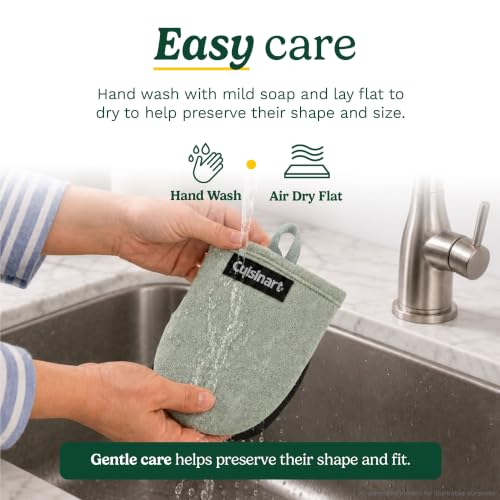 Cuisinart Mini Oven Mitts, 2-Pack, Neoprene Grip, Heat Resistant 350F | Cotton-lined, non-slip neoprene palm, ambidextrous design, ideal for smaller hands and everyday cooking - color: Sage