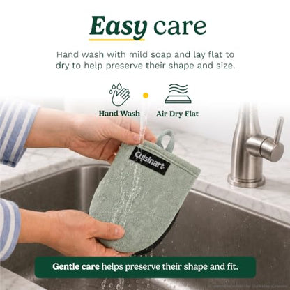 Cuisinart Mini Oven Mitts, 2-Pack, Neoprene Grip, Heat Resistant 350F | Cotton-lined, non-slip neoprene palm, ambidextrous design, ideal for smaller hands and everyday cooking - color: Sage