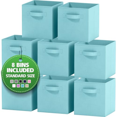 Storage Cubes Pack Of 8 - Standard Size Cube Storage Bin 10.5x10.5x11 With Dual Handles For Easy Carrying- Fabric Storage Bins Collapsible (Blue) - color: Blue