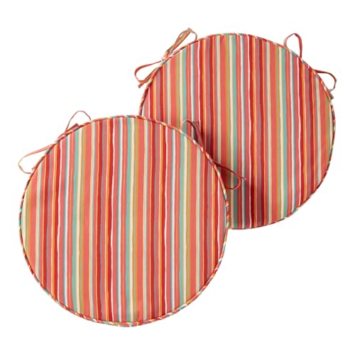 Greendale Home Fashions Set of 2 Outdoor 18 inch Round Patio Dining Chair Pads – Comfortable Fiber-Filled Seat Cushions with Ties, Reversible Polyester Fabric, Watermelon Stripe - color: Watermelon Stripe