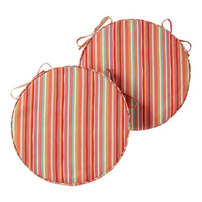 Greendale Home Fashions Set of 2 Outdoor 18 inch Round Patio Dining Chair Pads – Comfortable Fiber-Filled Seat Cushions with Ties, Reversible Polyester Fabric, Watermelon Stripe - color: Watermelon Stripe