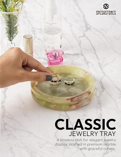 Marble Jewelry Dish, 5" Handmade Green Ring Tray | Handmade trinket holder for earrings, necklaces, keys & candles, Catchall for vanity, nightstand & gift for women - color: Green Onyx