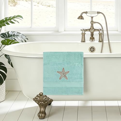 JarThenaAMCS 3Pcs Coastal Hand Towels Cotton Embroidered Bathroom Towel Ocean Beach Starfish Seashell Conch Decorative Dish Towel for Summer Holiday Home Bathroom Kitchen Decor