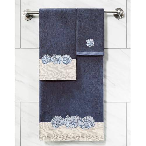 Seaside 4-Piece Luxury Towel Set, Sparkling Seashell Applique, Plush Turkish Cotton, Durable & Quick Dry, Nautical Bath Ensemble, 2 Bath 2 Hand Towels, Marine - color: Marine, size: 2 Pcs Bath 2 Pcs Hand Towel