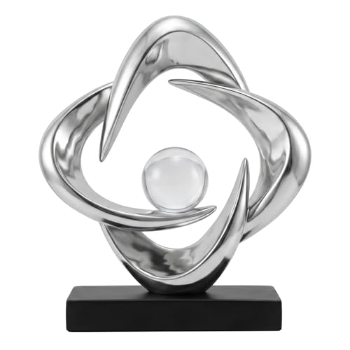 FJS Modern Abstract Sculpture Decor, 10.8" Silver Resin Art Statue | Silver Resin Art Statue for Coffee Table, Bookshelf, Living Room, Office, Hotel or Modern Home Decor Display - color: Silver