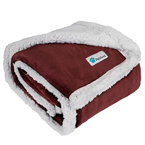 PetAmi Dog Blanket Small Medium Pet Cat Puppy Kitten, 40x29 Mini, Dark Red | 460 GSM, Soft Sherpa Fleece Throw, Reversible Plush Couch Cover Protector Crate Carrier Sofa Bed Car Seat, Machine Washable - color: Wine, size: Medium - 29 X 40 Inches
