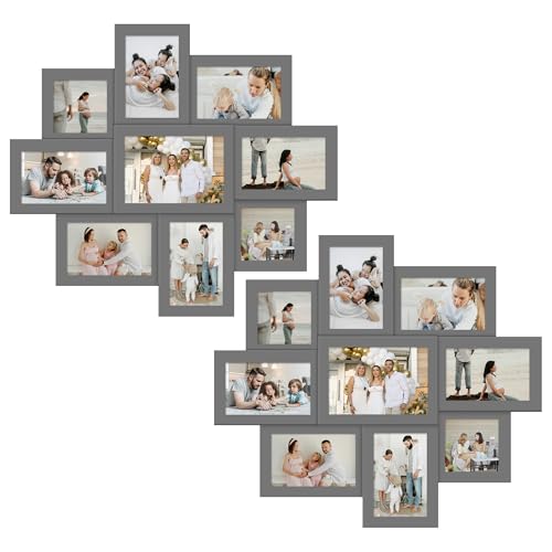 Jerry & Maggie 9 Opening Picture Frames Collage Wall Decor, Vintage Modern Farmhouse Gallery Wall Decor, Hanging Photo Frames Set, Holds 4×4, 4×6 & 5×7 Photos, Ashes/2 PACK - color: Ashes/ 2 Pack