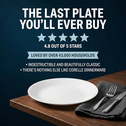 Corelle Vitrelle 6-Piece Salad Plates Set Triple Layer Glass and Chip Resistant, 8-1/2-Inch Lightweight Round Plates, Winter Frost White - size: 8.5" Salad Plates