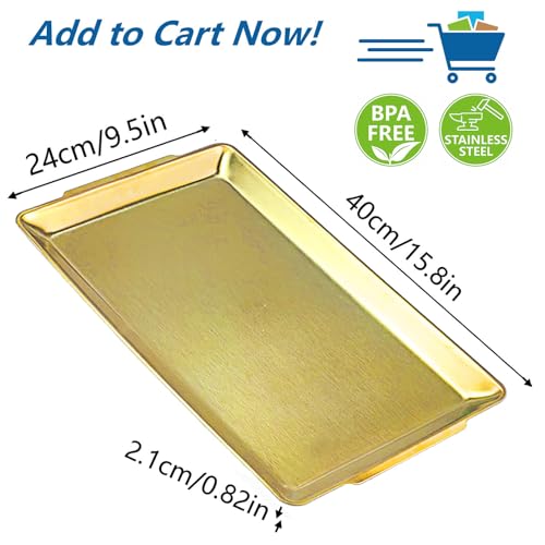 15.8" x 9.5" Large Serving Platters, Stainless Steel Heavy-Duty Large Serving Trays, Gold Rectangular Plates for Food, Fruit, Party, Wedding, Christmas, Chip and Scratch Resistant - color: Gold-15.8" X 9.5"