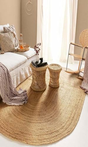 MDS® Pack of 1 Handwoven Braided Jute Area Rug 2x3 feet Oval - 100% Natural Burlap Reversible Accent Rugs for Home Decor, Living Room, Doormat, Kitchen, Entryway Rug, Rustic, Farmhouse (2'x3') - size: 2' x 3' (Oval)