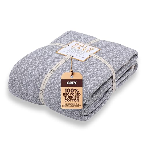 Gold Case Throw Blanket for Bed - 100% Recycled Turkish Cotton Blanket - Retro Lightweight Soft Throw Blankets for Bed & Living Room - Queen Size Cozy Blankets - 90x90 - Grey - color: Retro Grey, size: 90x90"
