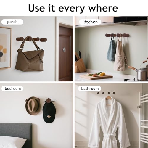 Wall Hooks for Hanging, 4 Pack Rustic Towel Hooks Coat Hooks Wall Mounted, Wood Small and Single Pegs for Hats, Clothes, Bags and Keys