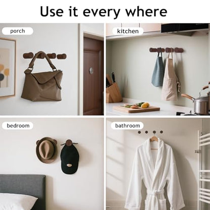 Wall Hooks for Hanging, 4 Pack Rustic Towel Hooks Coat Hooks Wall Mounted, Wood Small and Single Pegs for Hats, Clothes, Bags and Keys