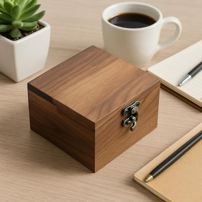 Handcrafted Walnut Wood Keepsake Box – 4.3 x 4.3 x 2.5 inch – Jewelry, Watch & Gift Storage Box – Rustic Wooden Box for Wedding, Birthday, Christmas - color: Walnut Box-XPFH-11*11CM