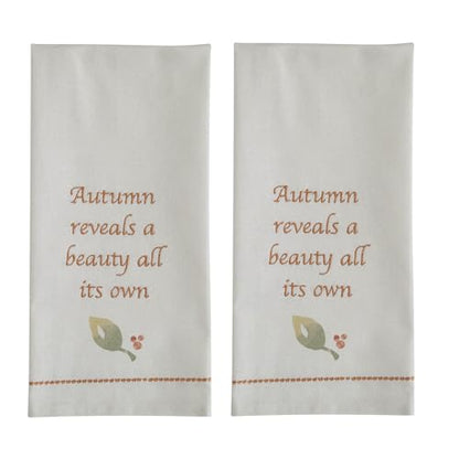 Park Designs Autumn Reveals Dishtowel Set of 2 | 100% Cotton | Embroidered Fall Leaf Quote | Green to Yellow Ombre | Autumn Kitchen Decor Accent - color: Autumn Reveals Dishtowel Set of 2