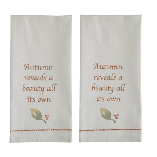 Park Designs Autumn Reveals Dishtowel Set of 2 | 100% Cotton | Embroidered Fall Leaf Quote | Green to Yellow Ombre | Autumn Kitchen Decor Accent - color: Autumn Reveals Dishtowel Set of 2