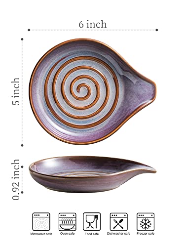 Spoon Rest, Ceramic Spoon Holder with Deep Drip Tray for Stove Top | Cooking Utensil Holder for Counter, with Handle for Easy Hold | Coffee Spoon Rest, Heat-Resistant Dishwasher Safe, Purple - color: Purple