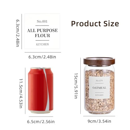 Tzerotone Glass Pantry Storage Jars with Acacia Airtight Lid, 25oz Clear Kitchen Canisters with Wood Lid, 6 Set with 132 Labels for Tea, Sugar, Spice, Herbs - color: 25OZ-6PCS