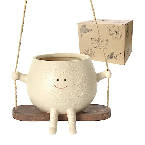 Swing Face Planter Pot Hanging Resin Flower Head Planters for Indoor Outdoor Plants Succulent Pots for String of Pearls Plant Live Gift Ideas for Mother, Christmas