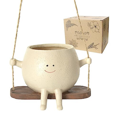 Swing Face Planter Pot Hanging Resin Flower Head Planters for Indoor Outdoor Plants Succulent Pots for String of Pearls Plant Live Gift Ideas for Mother, Christmas