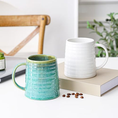 Mkour 23oz Extra Large Ceramic Coffee Mugs, Handmade Cup, Big Tea Cups with Large Handle for Office and Home, Microwave and Dishwasher Safe (Crystal Green) - color: Crystal Green