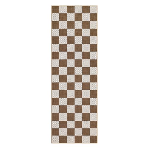 GarveeHome Checkered Light Brown 2x6 Washable Low-Pile Kitchen Runner Rug | Non-Slip Terracotta Brown Stain Resistant Rug for Kitchen Entryway Bedroom Bathroom Geometric Modern Rug TPE Backing - color: Terracotta Brown, size: 2' x 6' (Rectangular)