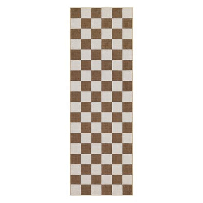 GarveeHome Checkered Light Brown 2x6 Washable Low-Pile Kitchen Runner Rug | Non-Slip Terracotta Brown Stain Resistant Rug for Kitchen Entryway Bedroom Bathroom Geometric Modern Rug TPE Backing - color: Terracotta Brown, size: 2' x 6' (Rectangular)