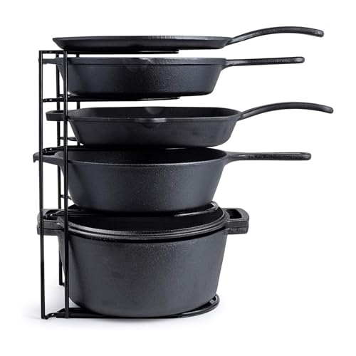 Cuisinel Pan Organizer for Cast Iron, Extra Large 5-Tier Rack, Black 15.4" - color: Black, size: 15.4", style: Standard