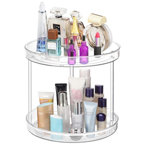 URALFA 2 Tier Lazy Susan Turntable, 9 Inch Clear Organizer for Cabinet | Acrylic Rotating Spinning Storage Rack, Plastic Multi-layer Shelf for Spice Rack, Fridge, Bathroom, Pantry - size: 9 Inch / 2 Tier / 1 Pack