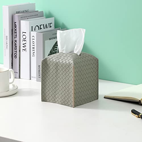 Tissue Box Cover PU Leather Tissue Holder Square Facial Tissue Case Facial Paper Organizer Dispenser for Bathroom, Vanity Countertop, Tabletop, Car, Evergreen | PU Leather，Easy to Fill, Easy Clean, Decorative Cube Tissue Box Holder for Office, Bathroom,Ki