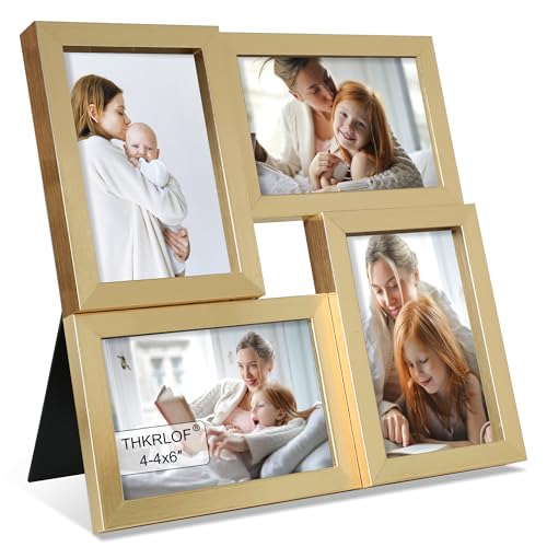 4x6 Picture Frames Collage 1 Pack, 4 Opening Multi Family Photo Collage Frames with Real Glass for Wall Hanging or Tabletop, Gold - color: Gold
