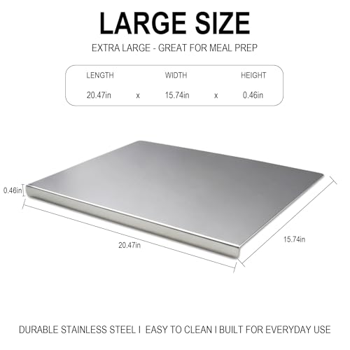 Stainless Steel Cutting Board with Counter Lip,Metal Pastry Board Kitchen | Non-Slip Kitchen Chopping Board, Dishwasher Safe, for Meat Vegetables Fruits Bread Baking 15.74x20.47Inch - size: 0.1"L x 0.1"W